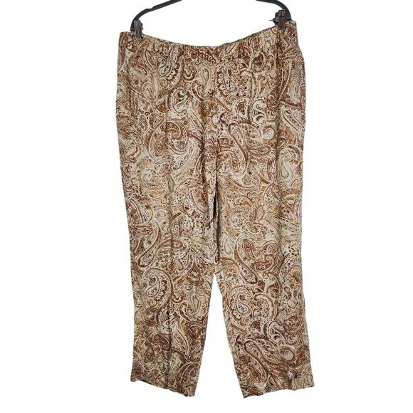 Lane Bryant Cream and Brown Paisley Pull-on Pants Size 18 - Picture 1 of 8